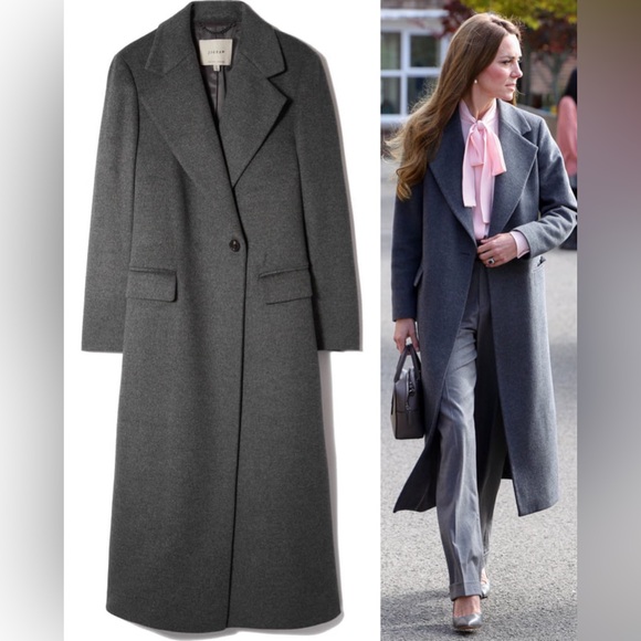 Jigsaw Pants - Jigsaw Wool Maxi City Coat in Charcoal - ASO Kate Middleton Royal - UK10/US6